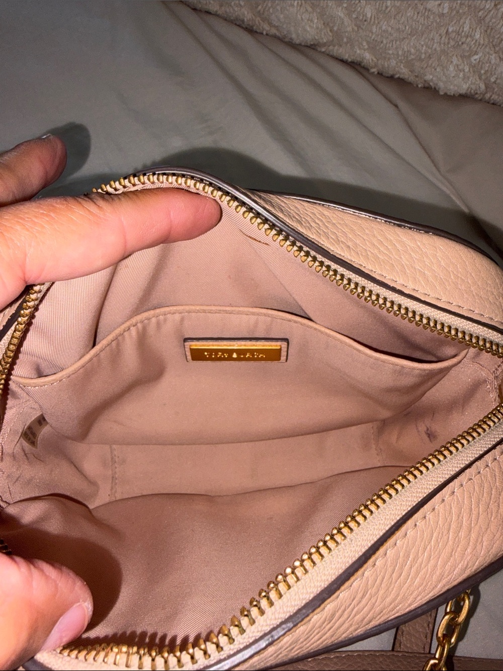 Tory Burch Pebbled Leather Crossbody in Tan - Picture 7 of 10